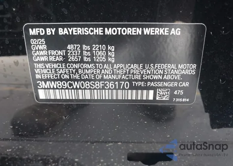 2025 BMW 3 Series 330I xDrive from USA, damaged, VIN 3MW89CW08S8F36170